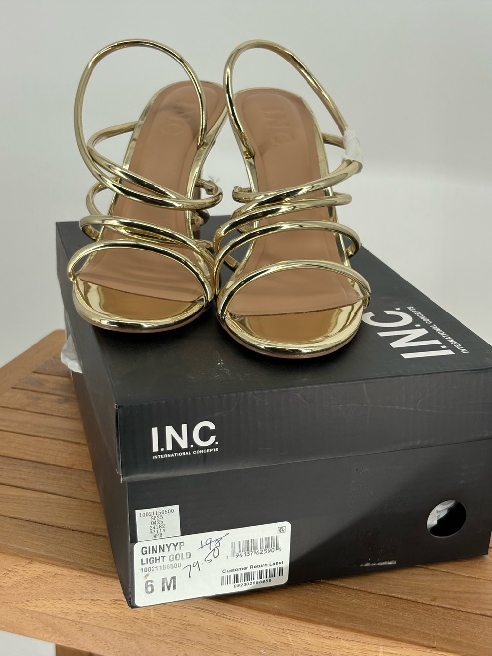 INC International Ginnyyp light  Gold Metallic Strappy Heeled Sandalssize 6M